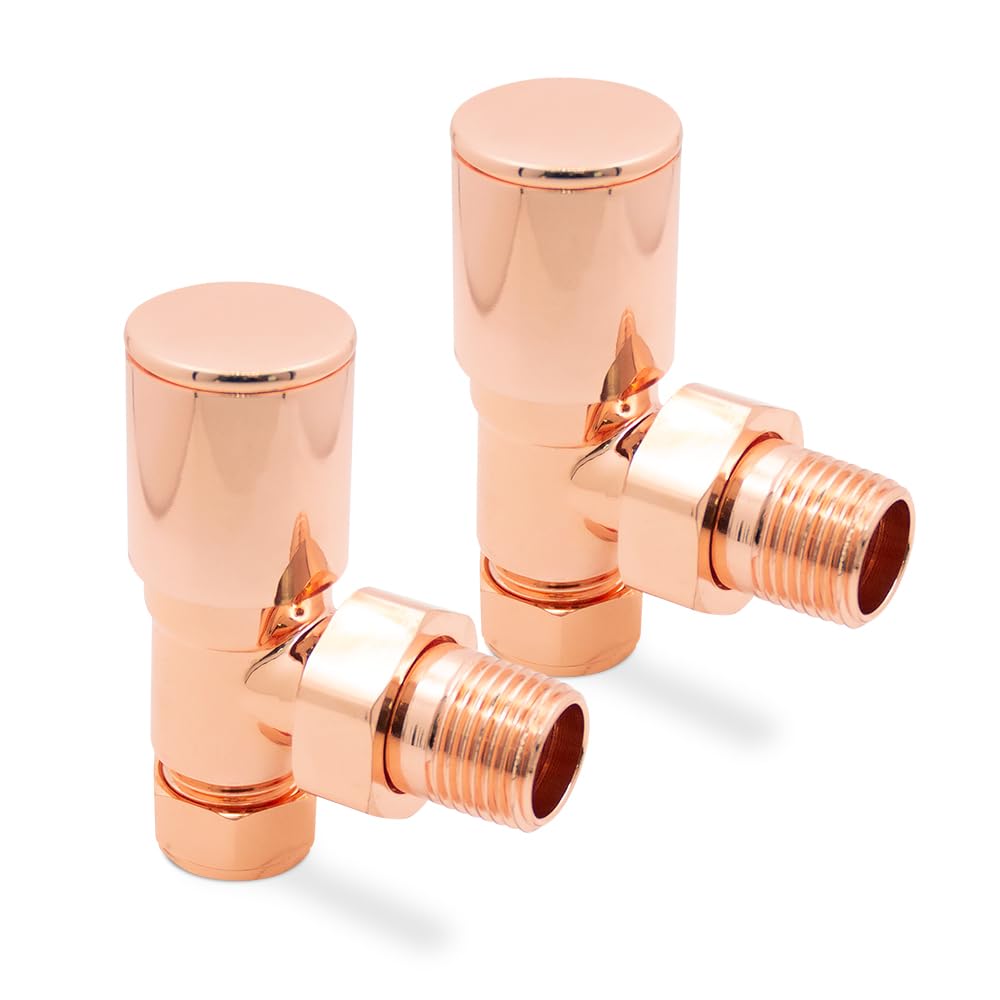 Copper Angled Modern Standard Rounded Radiator Towel Rail Valves Central Heating (Pair) 1/2" BSP — image 1