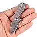 Samior HY006 Small Damascus Pocket Flipper Knife, 1.3" Plain Leaf-Shaped VG10 Spear Point Super Mini EDC Folding Knives, Gray Titanium Handle with Frame Lock Lanyard Necklace Keychain Necklace Knives