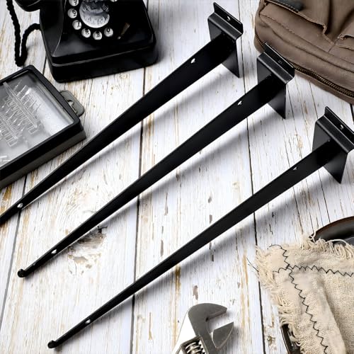 Oudain 12" Slatwall Shelf Bracket with Lip Heavy Duty Slat Wall Brackets Bulk Floating Metal Slatwall Accessories for Shelving Display Garage Kitchen Mounting Supplies(Black,10 Pcs)