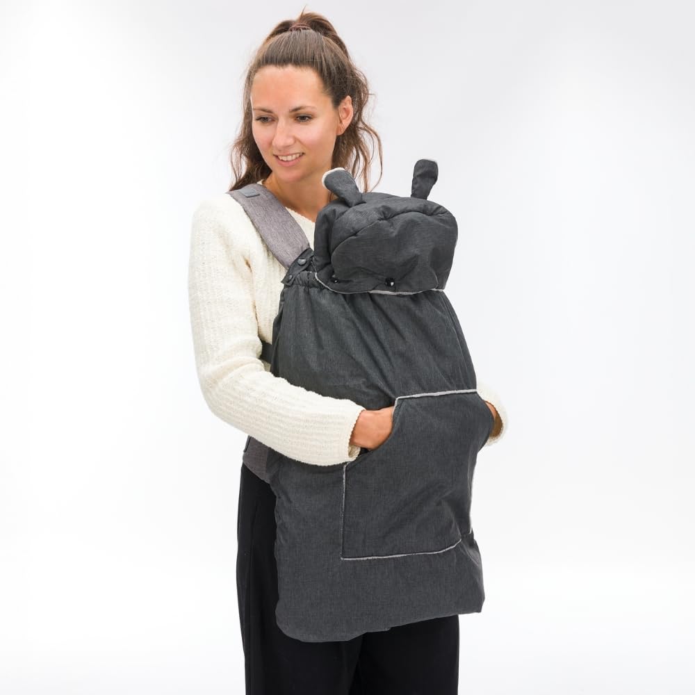 Fillikid Tragecover für Babytragen – wind- & wasserabweisender Wetterschutz mit Fleece-Innenfutter, Kapuze & Handwärmer-Tasche – universal passend