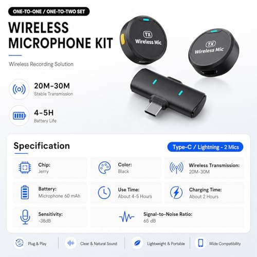 Image of EMBOX Omnidirectional Mic for YouTube | Plug & Play Wireless Mic Set 30m Range | Microphone for Video Recording DSP Noise Cancellation Collar Mike LED Type C for Vlogging, Podcast