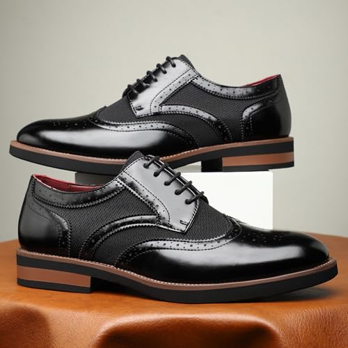 Men's Wingtip Oxford Dress Shoes Color Matching Punched Brogues Tuxedo Oxfords Comfortable Business Leather Shoes3