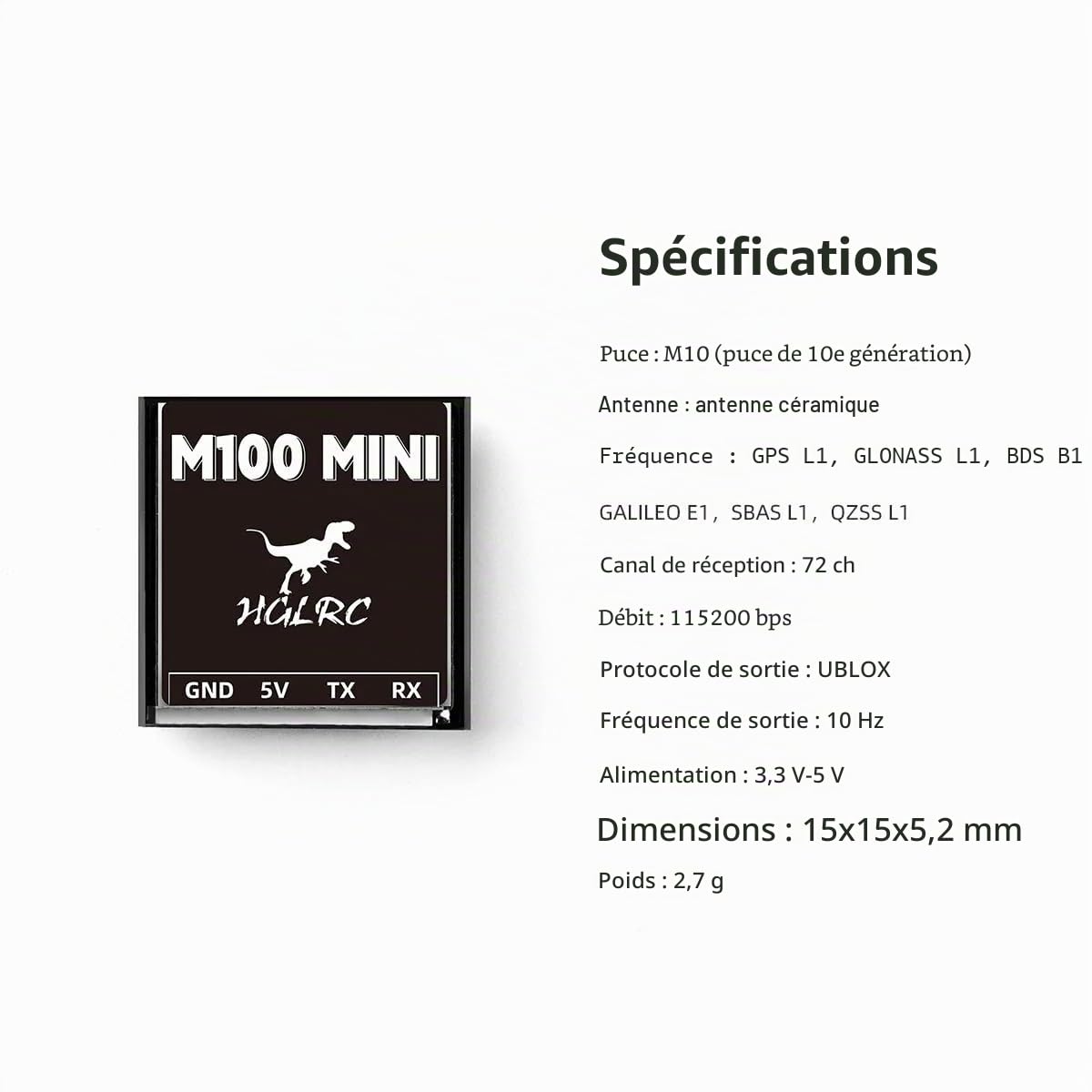 HGLRC Mini M100 Module GPS pour UBLOX Compatible avec 2-7" FPV Racing Drone