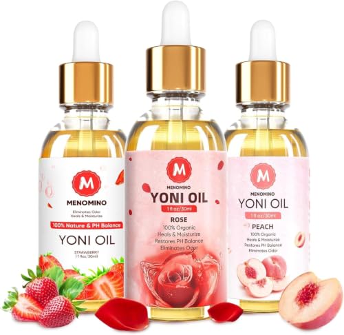Image of 3 Pack Yoni Oil Organic Feminine Oil for Women pH Balance - Feminine Deodorant -Vaginal Moisturizer -Eliminates Odor with Natural Peach Rose Strawberry Essential Oil, 1 fl oz /pc