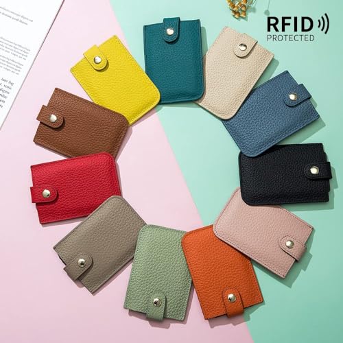 Pull Card Wallets for Women Business Card Holder RFID Blocking Leather Ultra-Thin Front Pocket Wallet, Aqua, One Size3