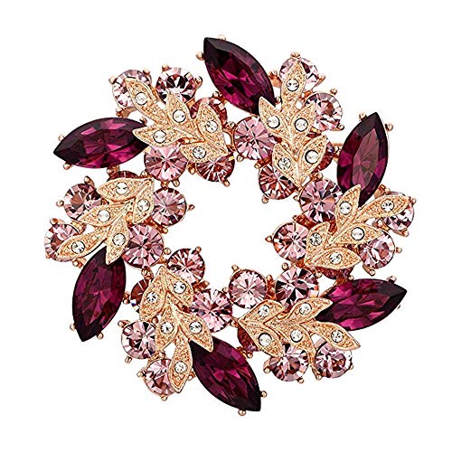 Women Brooch Crystals Flower Wreath Brooches Pin Clips Women