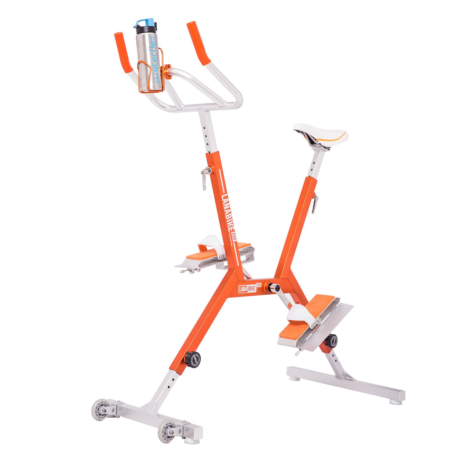 Aquabike Lanabike - Vélo Aquatique pour Piscine - Tout Bassin - Selle Ergonomique - Guidon Sport - Pédales Antidérapantes - Réglages Click & Turn - Orange - Waterflex, Large, (WX-LANA2-OR)