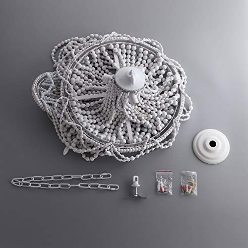 KunMai Farmhouse Distressed Wood Beaded Basket Chandelier White Pendant Three Lights Vintage Bedroom Bead Chandeliers - Image 7