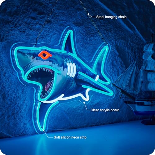 Image of Shark Neon Sign Shark LED Night Light for Room Decoration Wall Decor Gifts for Kids Teens Men