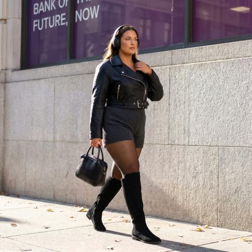Image of Modatope Rounded Toe Flat Stretchy Dress Knee High Boots Side Zipper | Suede Elastic Fall Winter Boots, Low Chunky Block Heel Riding Boots,2026 Fashion Womens Tall Long Boots