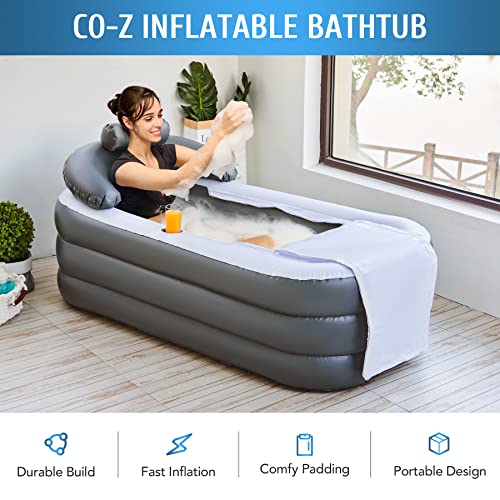 Foto de CO-Z Bañera inflable con bomba de aire eléctrica, bañera portátil con funda de almohada de baño inflable, soporte para vasos de drenaje, bañera independiente plegable para exteriores, para adultos (imagen 6)