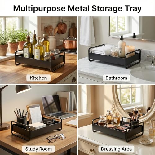 Image of Modern Black Metal Tray for Kitchen Organizer, Oil Stand for Kitchen Countertop and Corner Storage