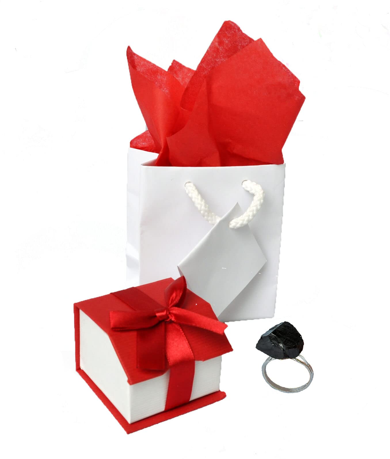 1 Pc of Silver Plated Adjustable Novelty Anthracite Coal Gift Coal Ring in Gift Box