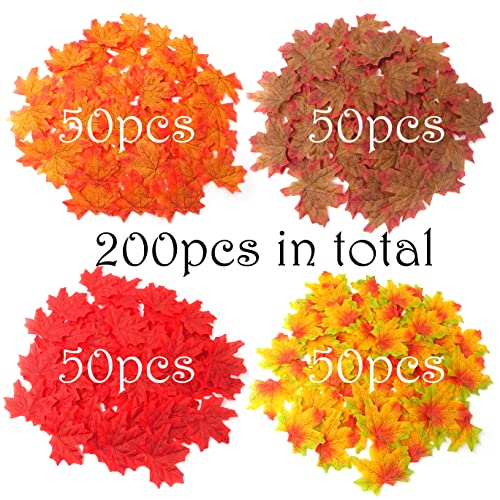 Honbay 200Pcs 8Cm/3.1Inch Assorted Color Artificial Maple Leaves Fall Leaves For Weddings, Thanksgiving Day, Parties, Props, Crafts (A) #TOP3