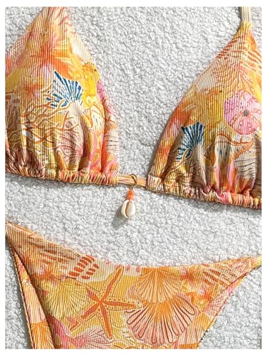 Women's Shell String Bikini 2 Piece High Cut Thong Halter Triangle Swimsuits Boho Swimwear4