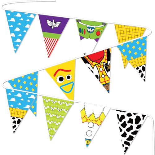 Image of Toy Themed Story Banner Cartoon Story Party Decorations Toy Inspired String Flags Hanging Decorations for Birthday Baby Shower Cartoon Party Supplies