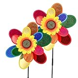 Garden Wind Spinners, Sunflower Windmills Lawn Decor, 12 Inch Rainbow Pinwheels for Yard and Garden,...