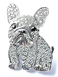 French Bulldog Dog Pin - Crystal Animal Brooch, Fashionable Gift For Frenchie Lovers - Silver
