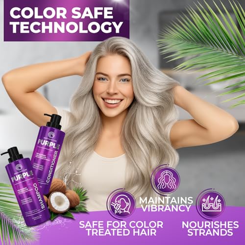 Image of Purple Shampoo and Conditioner Set - Sulfate Free Formula for Women and Men - For Toning and Balancing Brassy, Blonde, Silver and Gray Hair - 14 Fl Oz (Set of 2)