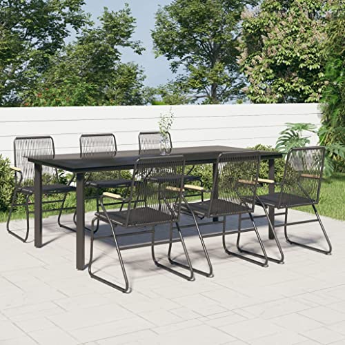 EMYRLXQW Juego de muebles de exterior, juego de comedor de jardín de 7 piezas, ratán de PVC negro