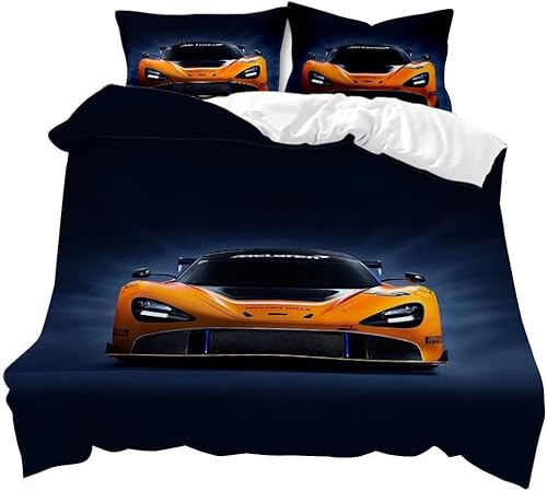 Juego de edredón naranja con estampado 3D de coche deportivo, estilo de automóvil de carreras de velocidad para niños, adolescentes y niños, 1
