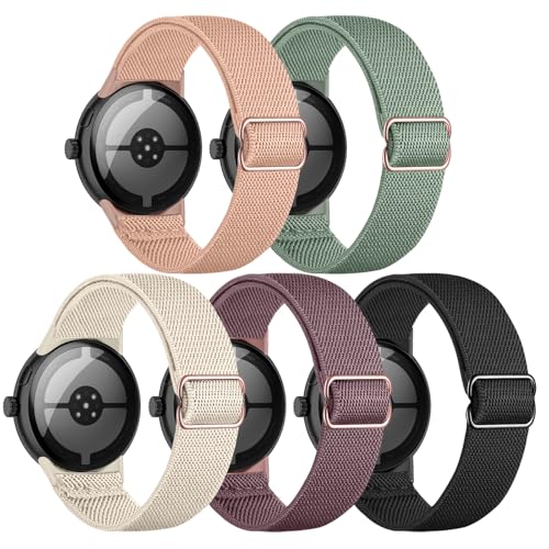 Gugobit Nylonarmband Kompatibel mit Google Pixel Watch 4/3 45mm für Google Pixel Watch 4/3/2/1 41mm Damen Herren Weiches Sportarmband Atmungsaktives Ersatzarmband für Google Pixel Watch 5 Stück
