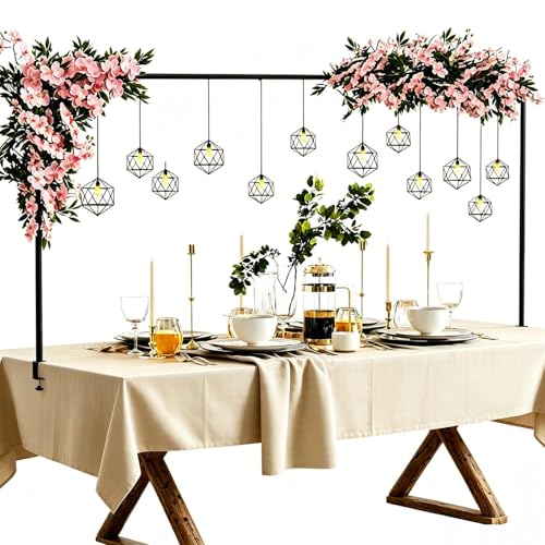 Over Table Rod Stand with Clamps Black Metal Table Arch Stand for Hanging Banners Wreaths Flowers Over Table Display Bar Adjustable 42123cm Height & 80-250cm Width Wedding Birthday Party Decor