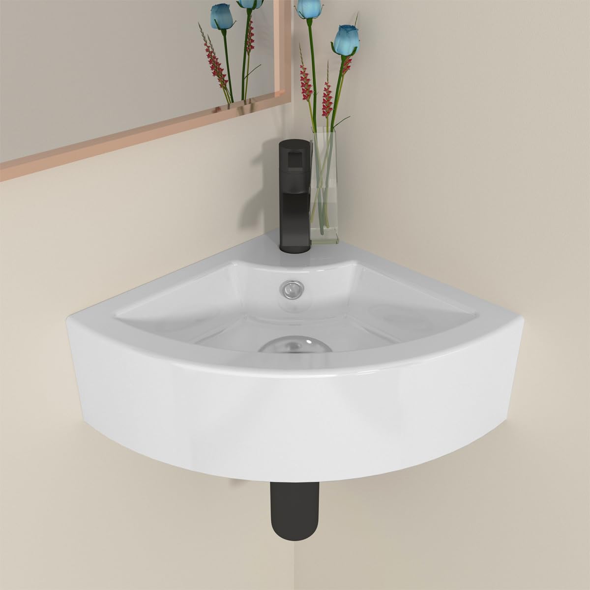 Plumbsys Corner Wall Hung Sink Bathroom Ceramic Small Cloakroom Wash Basin Sink