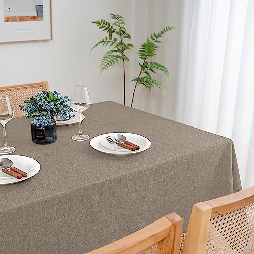 Eachope Burlap Texture Rectangle Table Cloths, 100% Recycled Fabric Farmhouse Tablecloths Washable Faux Linen Tablecloth For Dining Table, Buffet Parties And Camping, 60 X 84 Inch, Taupe #TOP2