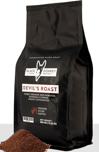 Devil's Roast  Extra-Strong Highly Caffeinated Bold Coffee  500g Ground Coffee (Filter Coffee)  Robusta Coffee by Black Donkey Coffee Roasters