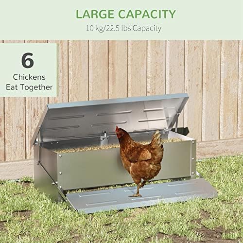 PawHut 10KG Automatic Chicken Feeder Poultry Feeder w/ Self Opening Treadle, Lid, Sliver-Tone