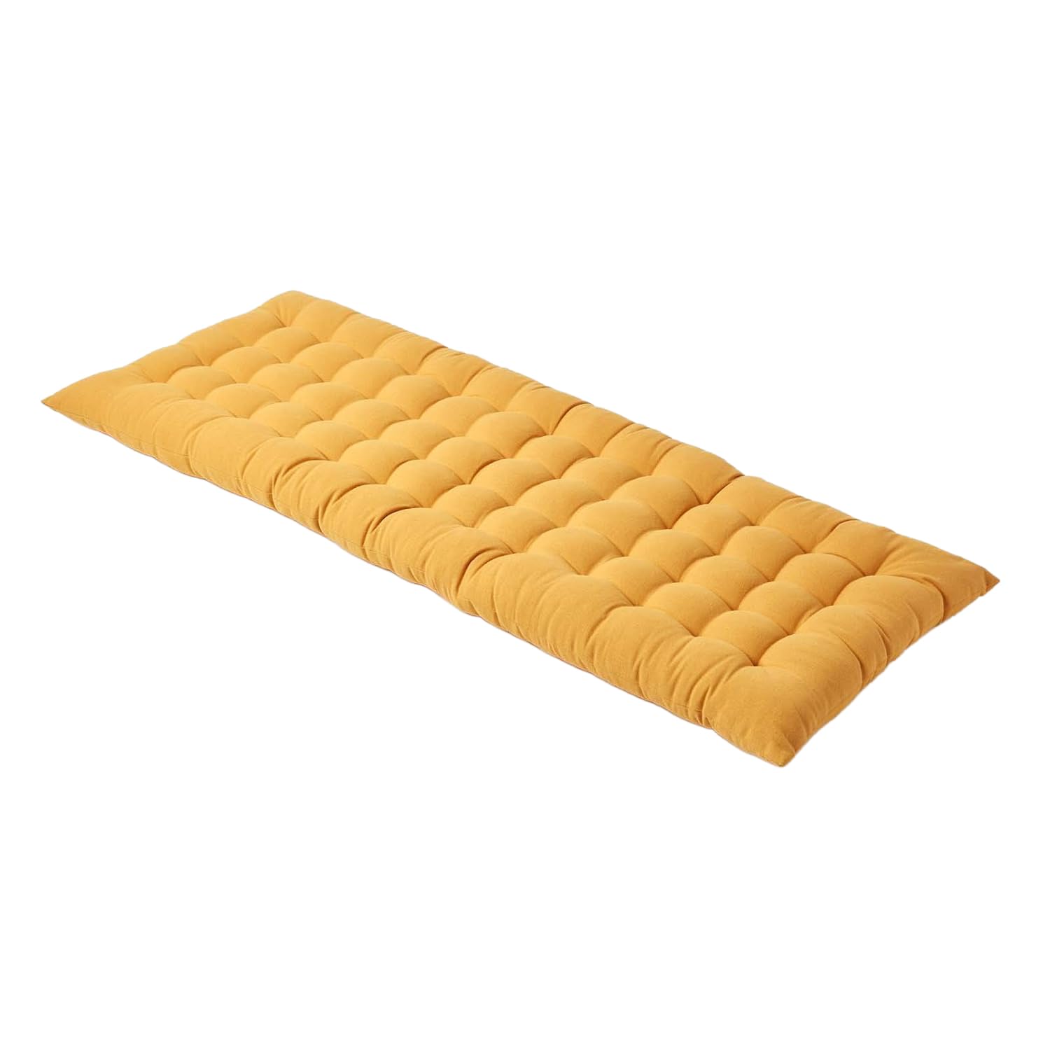 Homescapes Mustard Yellow Garden Bench Cushion 2 Seater Seat Pad For Patio Furniture Kitchen Or Dining Bench Indoor & Outdoor Use Comfortable 100% Cotton Modern Tufted Style Thick Cushion 108Cm Wide