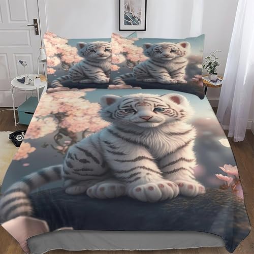 Housse de couette tigre douce et résistante pour lit double 220x240 cm