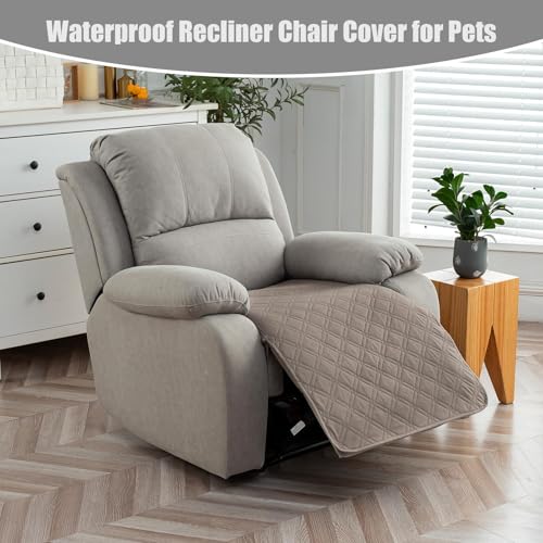 Image of Genina Waterproof Recliner Chair Covers, Recliner Cover for Dog Pets Friendly, Washable Antislip Reclining Chair Cover Furniture Protector, Sofa Slipcover for Living Room(23.6inch /Taupe)