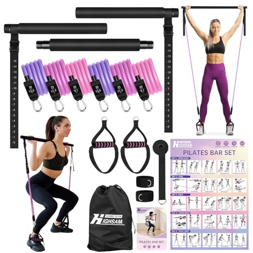 Pilates Bar Set, 6X Fitnessbänder Set Widerstandsbänder mit Stange,...
