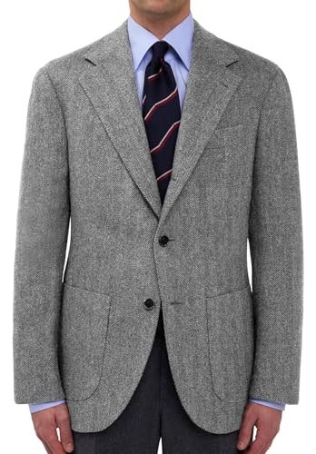 Mens Fashion Solid Suit Jacket Herringbone Tweed Autumn and Winter Blazer