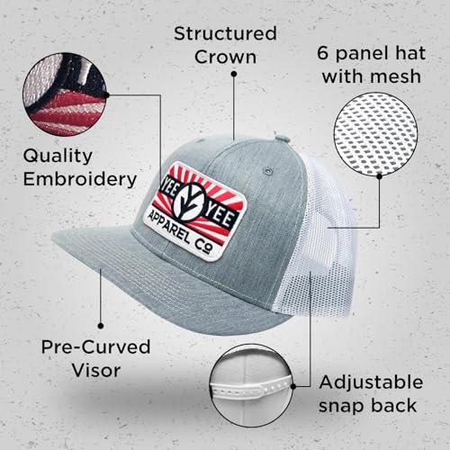 Image of Yee Yee Apparel Men's Trucker Hat | Men's Trucker Hat with Adjustable Snapback, Men's Snap Cap with Apparel Patch or Embroidery, Pre-Curved Brim