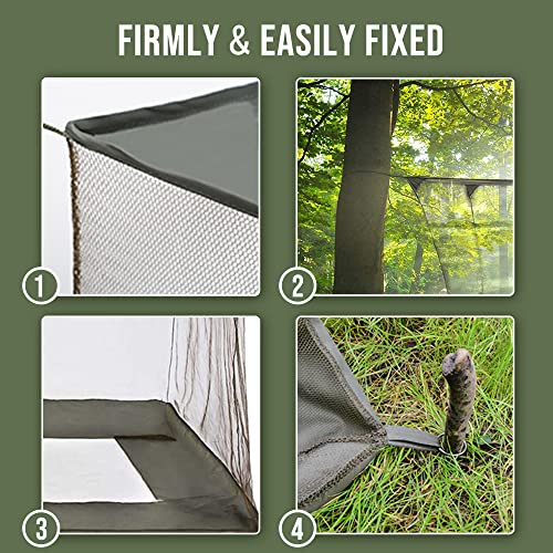 Mosquito Net, Outdoor Camping Tactical Mosquito Netting with 4 Corners for Camping Hiking, Olive Drab