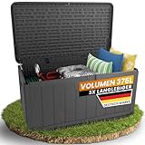 Naturiz® Gartenbox wasserdicht & stabil 375L - Aufbewahrungsbox XXL - Gartenkiste wetterfest - Auflagenbox, Kissenbox, Paketbox, Gartentruhe, Outdoor Box, Garten Box, schwarz (375L)
