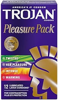 TROJAN Pleasure Variety Pack Lubricated Condoms, 12 Count