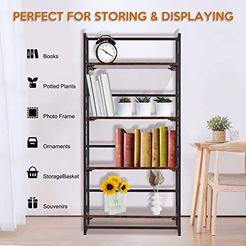 Eurosakura Folding Bookshelf 4 Tier Bookcases Storage Shelves Stand Standing Book Shelf With Metal Frames, No Assembly For Bedroom, Living Room, Home Office #TOP3