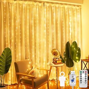 CNMTCCOLichtervorhang, mx2m 200 LED lichterketten Vorhang Innen,  Modi LED Lichterkette, ängend USB Lichtervorhang, ichterkette für Innen Outdoor, immer, arty, alkon deko, eihnachtsdeko（Warmweiß）