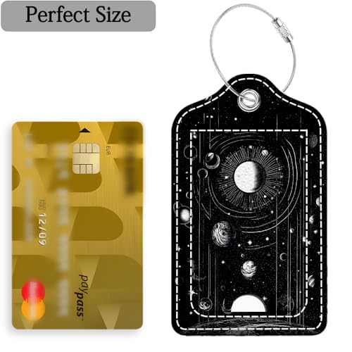 2 Pcs Luggage Tag for Suitcase, Sun Black Planet Unique Leather Suitcase Tags with Full Privacy Cover Stainless Steel Loop for Women Men Travel Baggage Bag Backpack3