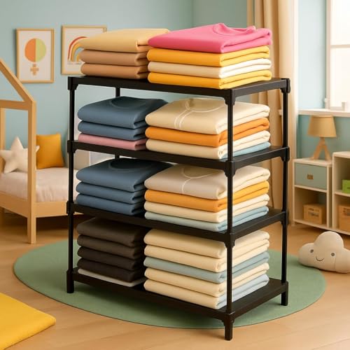 Image of Plastic Wardrobe for Kids Clothes - Non Slip and Anti Skid Multipurpose Kids Wardrobe, Foldable Wardrobes for Cloth, Collapsible for Bedroom (Black)