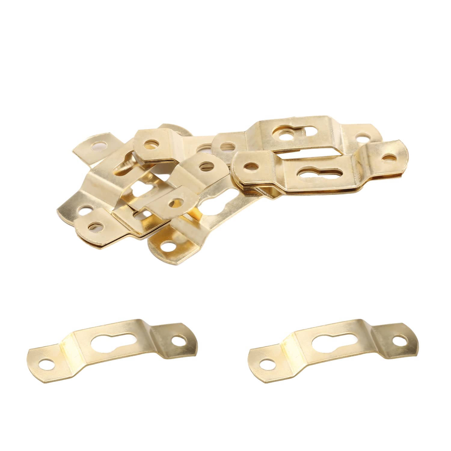 MroMax 20PCS Keyhole Hanging Plate 1.93" x 0.51" Single Hole Hook for Hanging Paintings Artwork Picture Frame Hook Photos Gold Tone