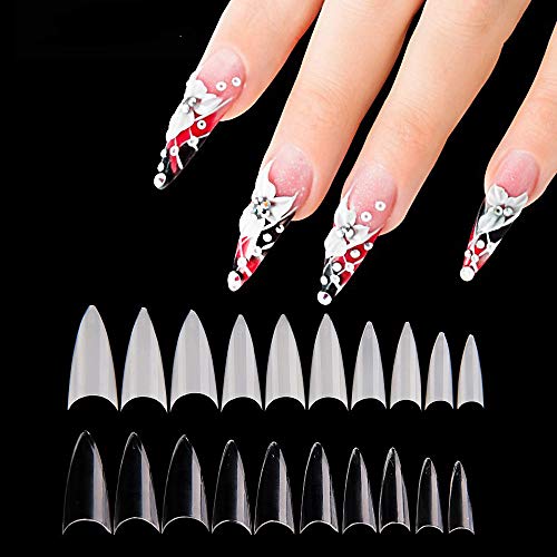 500pcs/bag Finger Ballerina Stiletto Nails Tips Half Cover Fake Nails Detachable Nails Art (CLEAR)