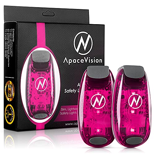 Image of Running Belts Pink: Apace Vision LED Safety Light (2 Pack) with Bonus Items - Clip On Strobe / Running Lights for Runners, Dogs, Bikes, Walking and More