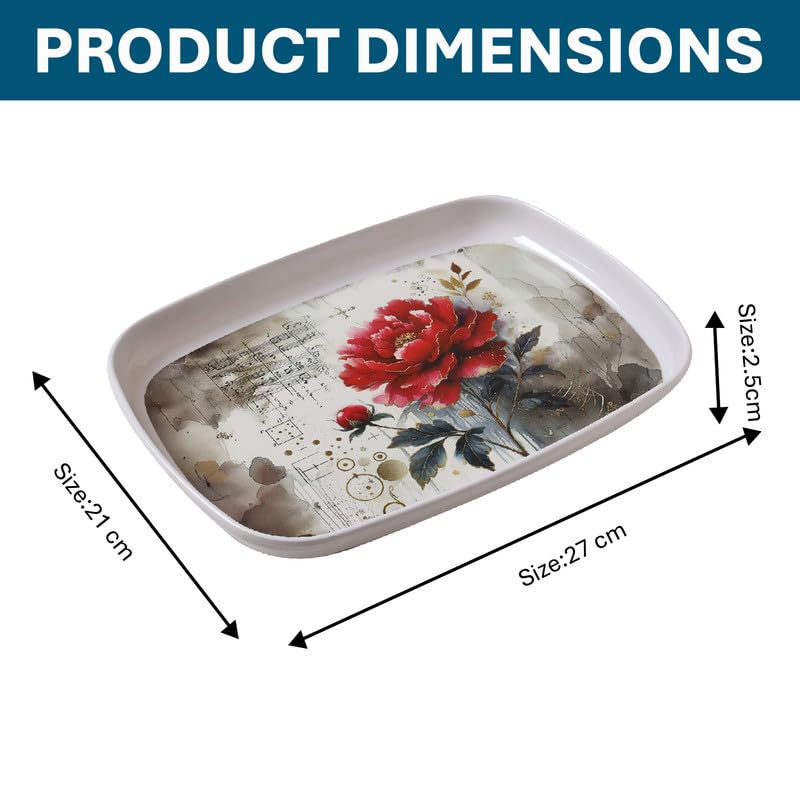 Image of Golden Fish Serving Tray Set of 2 with Floral Print, Rectangular Rounded Edge Tray for Kitchen, Dining & Tea Serving, Lightweight Durable Multipurpose Food & Snack Tray