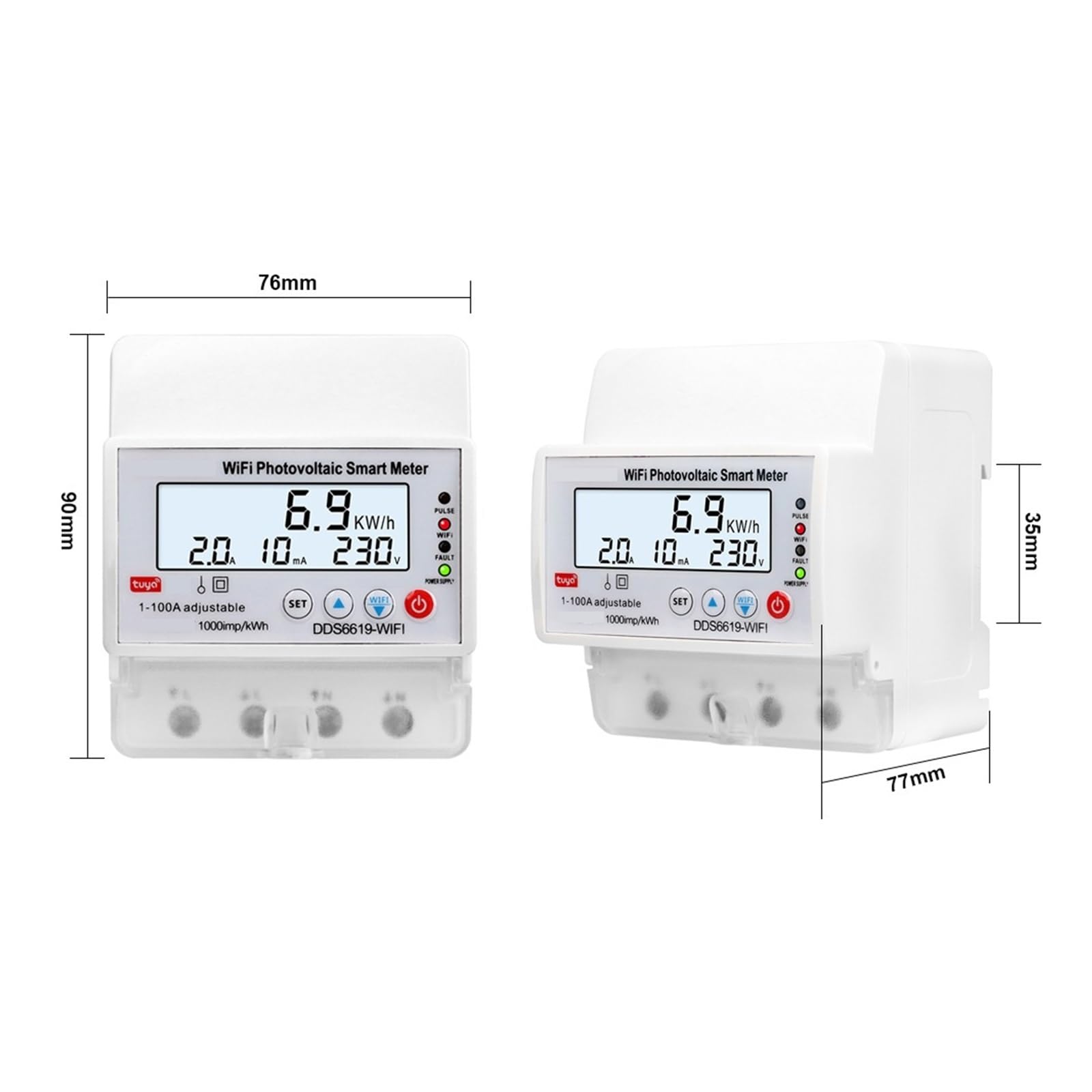 Medidor De Energía Monofásico AC 100A Con Control Remoto WIFI, Contador KWh, Vatímetro Electricidad Analógico Consumo Doméstico Monitorización Precisa Energía