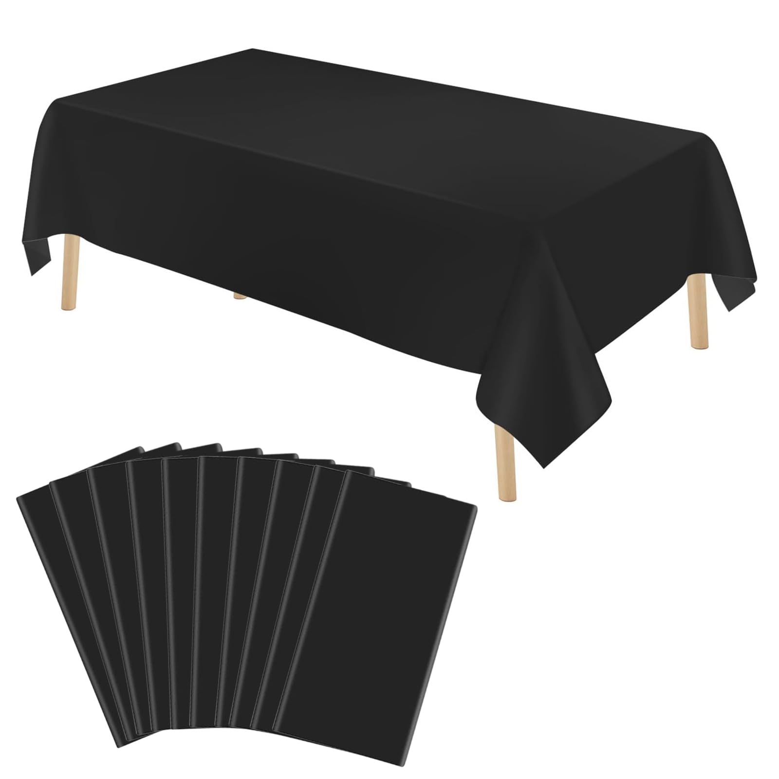 10 Pack Black Table Cover, 137 x 274 cm Disposable Plastic Table Cloth, Rectangle Large Waterproof Disposable Party Tablecloths for Holiday Party Engagement Weddings Baptism Birthday Decorations